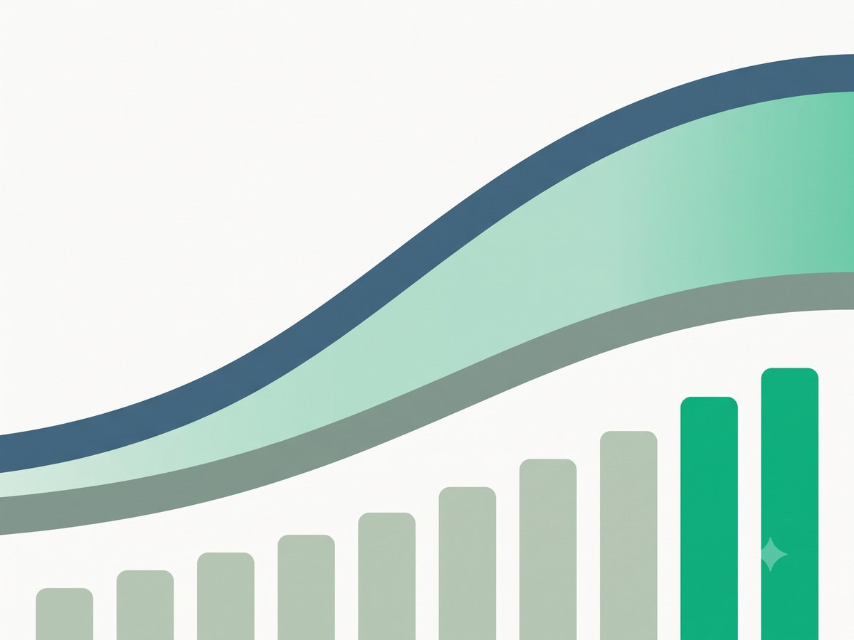 Abstract illustration of a widening emerald spread between two rate ribbons