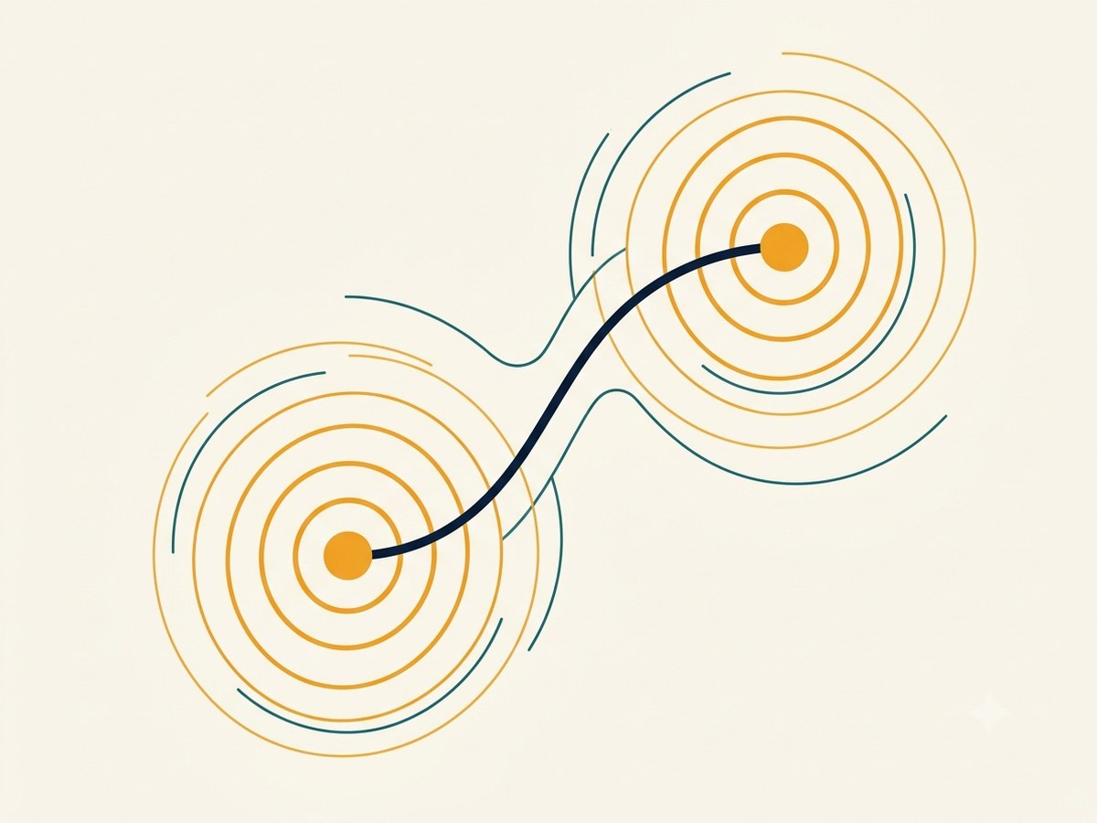 Abstract illustration of live GPS tracking: pulse rings radiating from waypoints along a route line