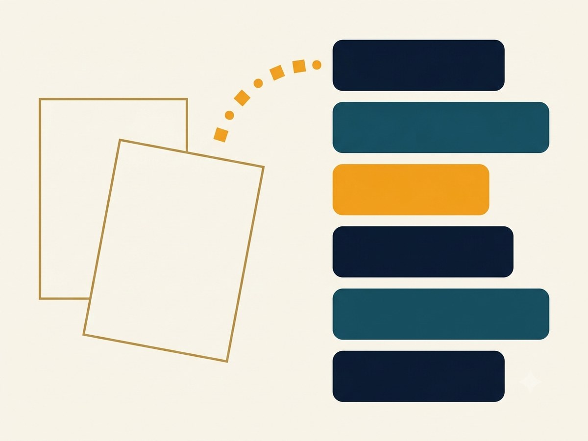 Abstract illustration of a document resolving into structured data rows